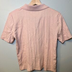Elegant Pink Ribbed Button Down Shirt